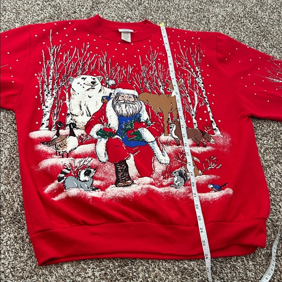Vintage 90s Holiday Time Red Sweatshirt Santa Polar Bear with White Accents - Picture 9 of 9